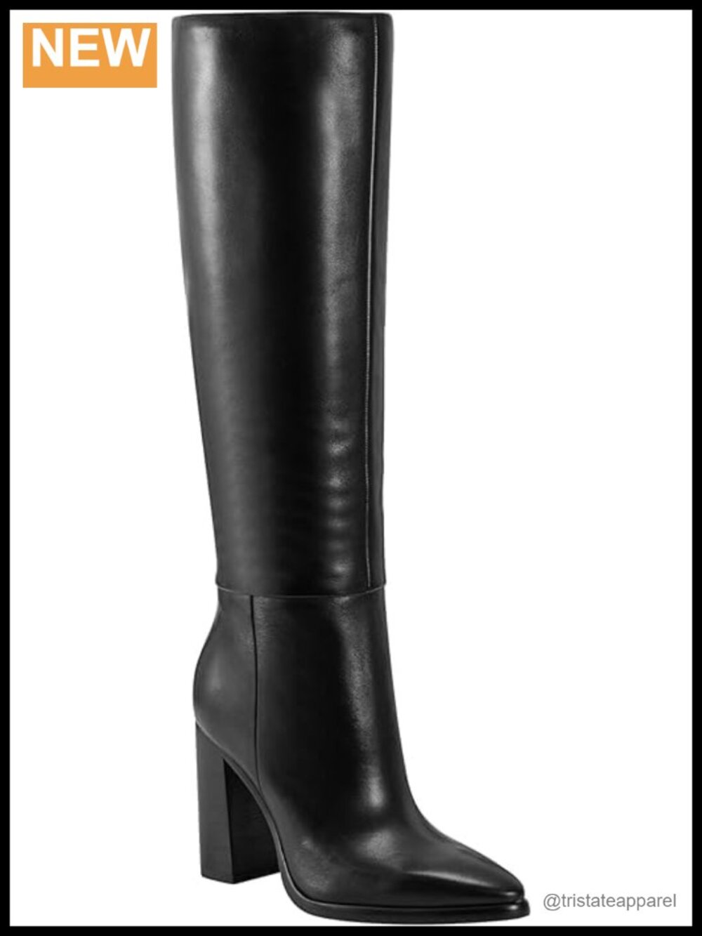 Leather Knee High Block Heel Dress Boots Zip Closure